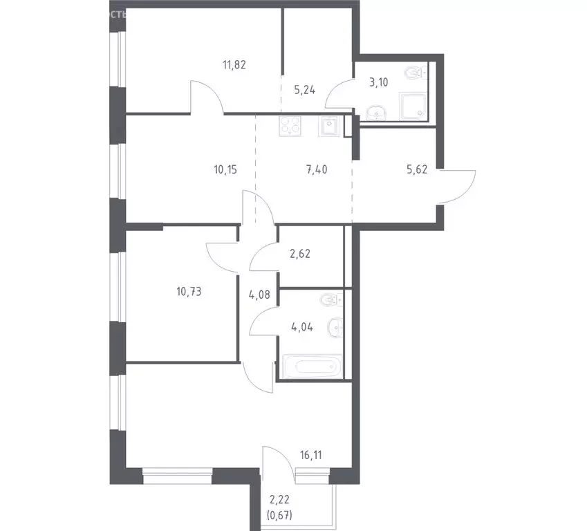3-комнатная квартира: Владивосток, Первореченский район, микрорайон ... - Фото 1