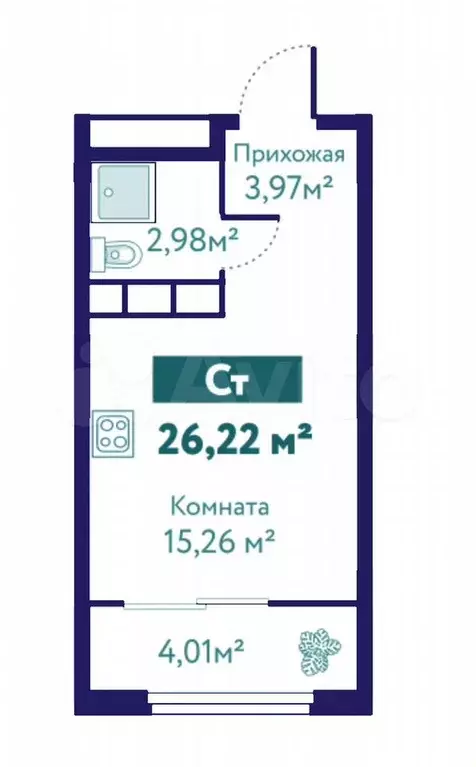 Квартира-студия, 26,2 м, 7/7 эт. - Фото 1