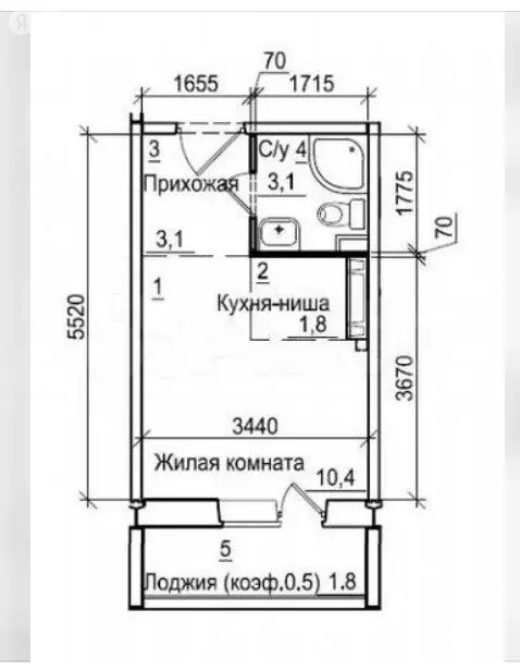 Квартира-студия: посёлок Садовый, Каспийская улица, с4 (22 м) - Фото 0