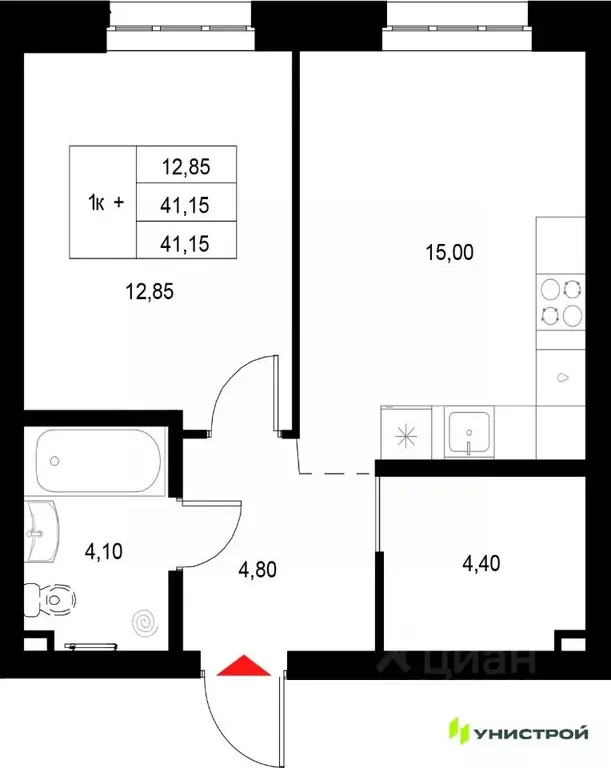 1-к кв. Татарстан, Казань Техническая ул. (41.15 м) - Фото 1