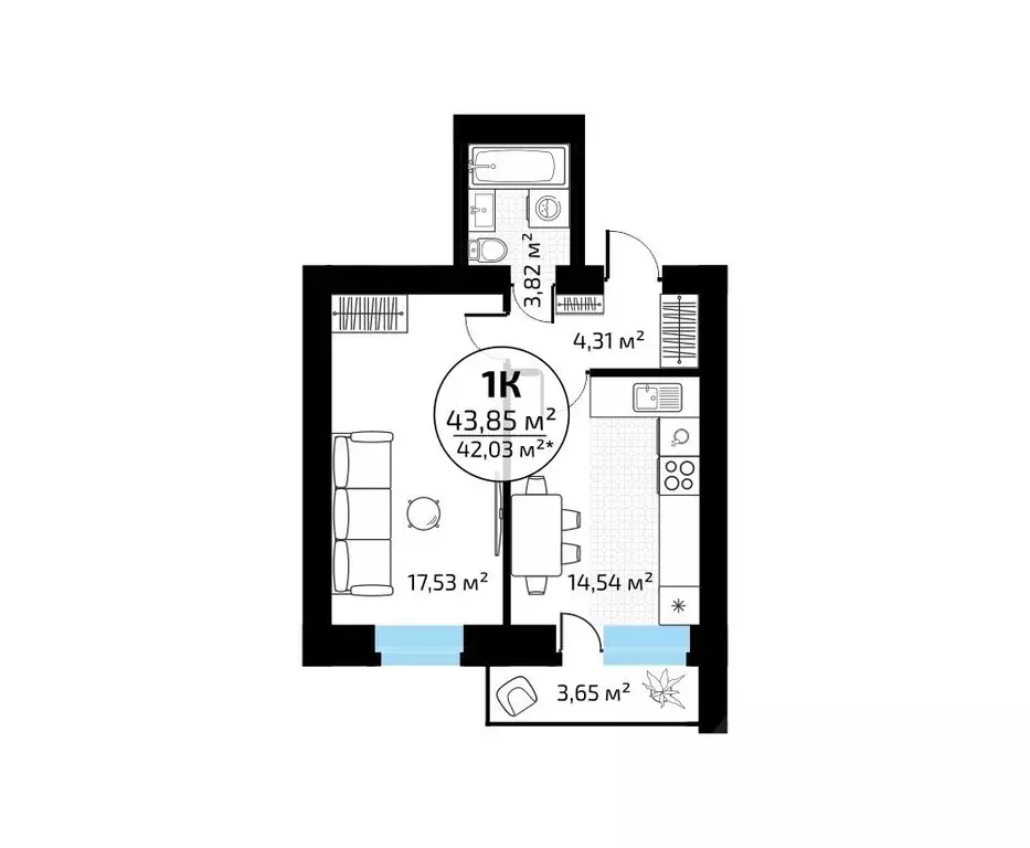 1-к кв. Самарская область, Самара пос. Мехзавод, 1-й кв-л, 50 (43.85 ... - Фото 1