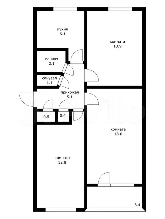 3-к. квартира, 63,5 м, 1/5 эт. - Фото 0