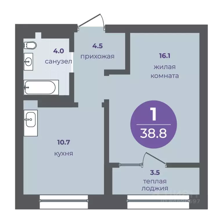 1-к кв. Красноярский край, Красноярск ул. Кутузова (35.4 м) - Фото 1