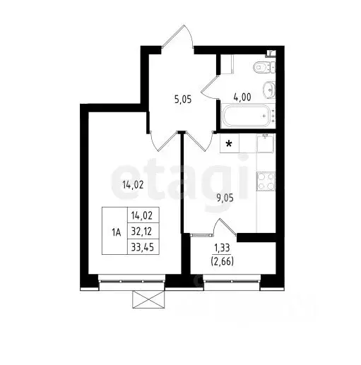 1-к кв. Татарстан, Казань ул. Михаила Миля, 1 (33.45 м) - Фото 1