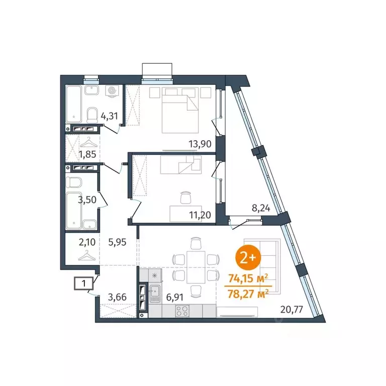 2-к кв. Тюменская область, Тюмень ул. Тимофея Кармацкого, 17 (74.15 м) - Фото 0