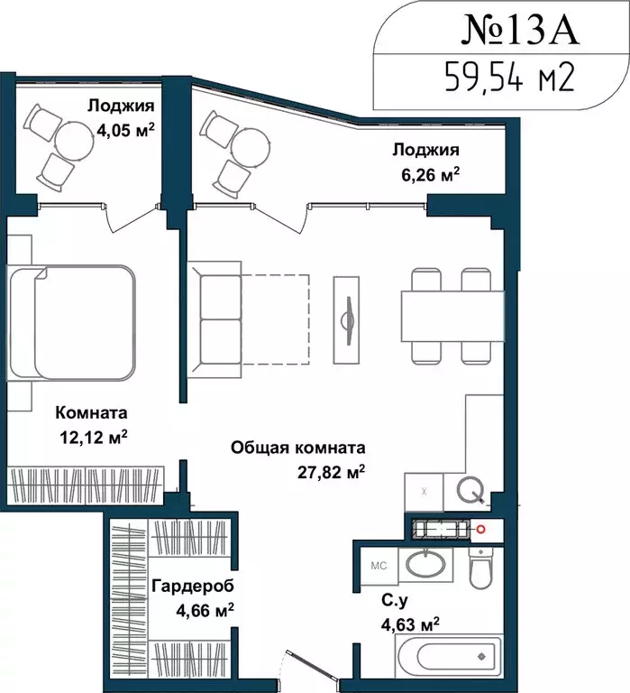 2-комнатная квартира: Севастополь, улица Лётчиков, 10к4 (59 м) - Фото 0
