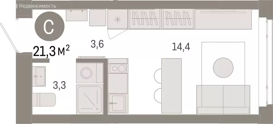 Квартира-студия: Тюмень, Ленинский округ (21.33 м) - Фото 1