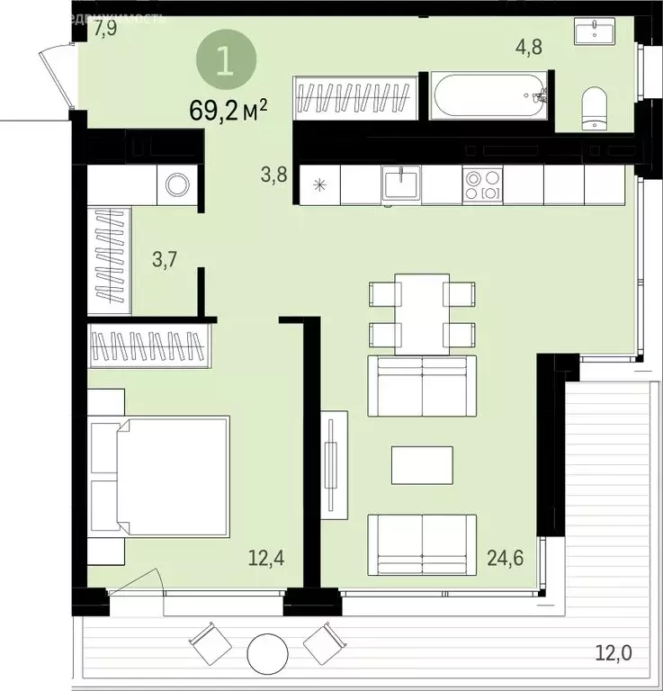 1-комнатная квартира: Новосибирск, улица Аэропорт, 23/1 (69.04 м) - Фото 1