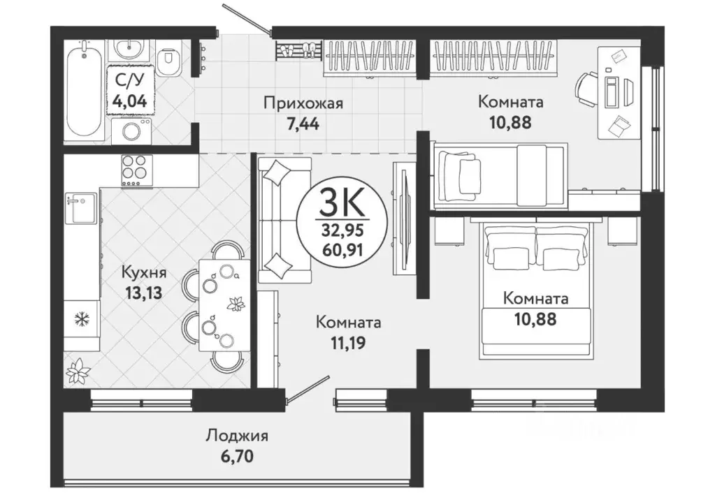 3-к кв. Новосибирская область, Новосибирск Одоевский жилой комплекс, 4 ... - Фото 1