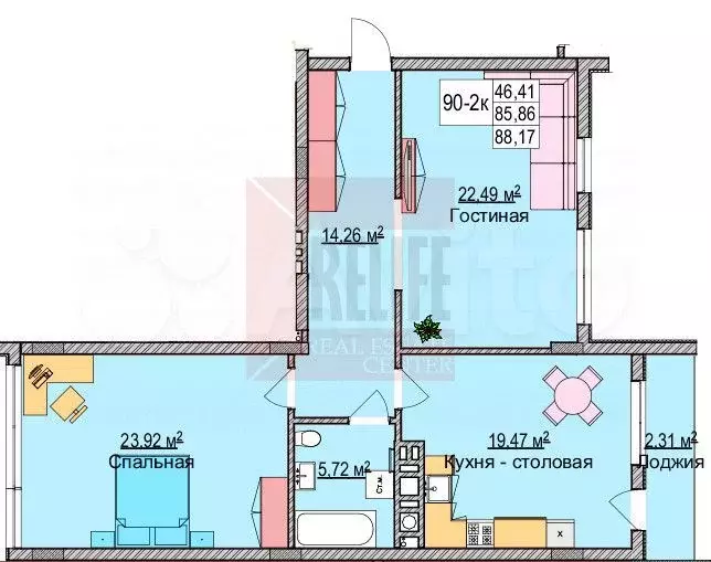 2-к. квартира, 87 м, 3/6 эт. - Фото 0