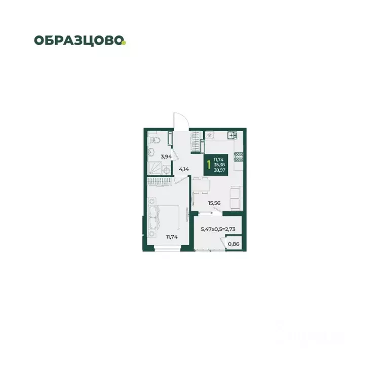 1-к кв. Краснодарский край, Краснодар Образцово мкр,  (38.97 м) - Фото 1