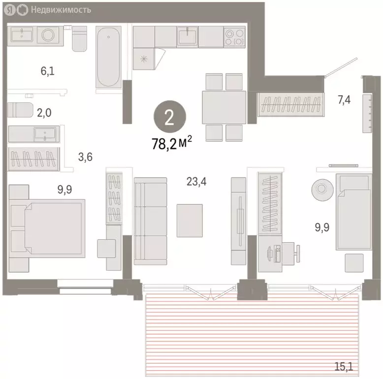 3-комнатная квартира: Тюмень, улица Республики, 205к2 (78.9 м) - Фото 2