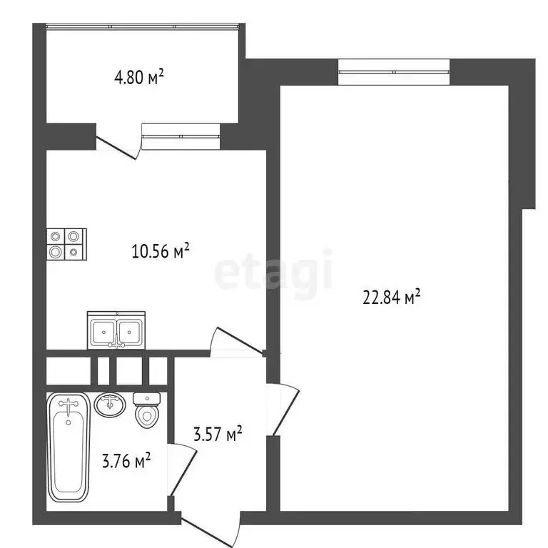 1-комнатная квартира: посёлок Быково, Спортивная улица, 4 (43.3 м) - Фото 0