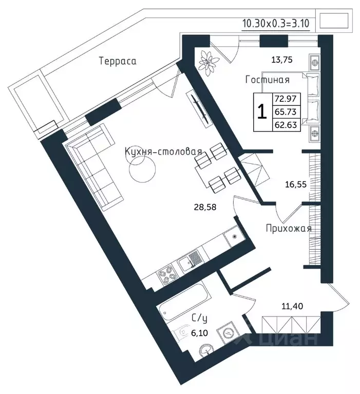 1-к кв. Калининградская область, Янтарный пгт ул. Советская (72.97 м) - Фото 1
