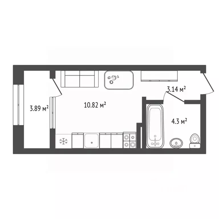 Студия Тюменская область, Тюмень ул. 9 Января, 160к2 (22.15 м) - Фото 2