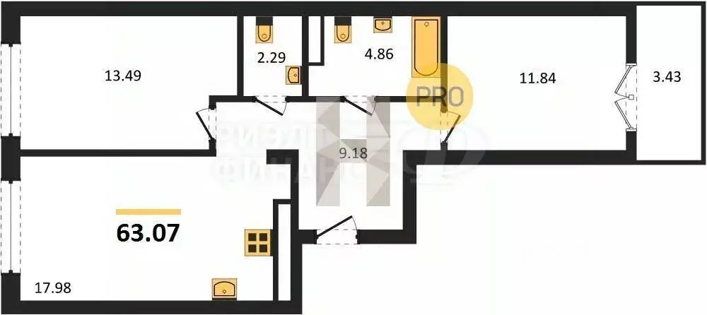 2-к кв. Калининградская область, Гурьевск Включи жилой комплекс (65.62 ... - Фото 1