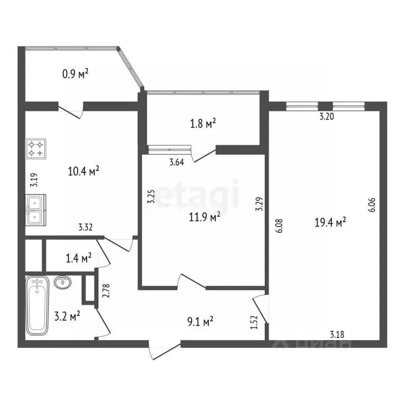 2-к кв. Санкт-Петербург Заставская ул., 46к1 (55.4 м) - Фото 2