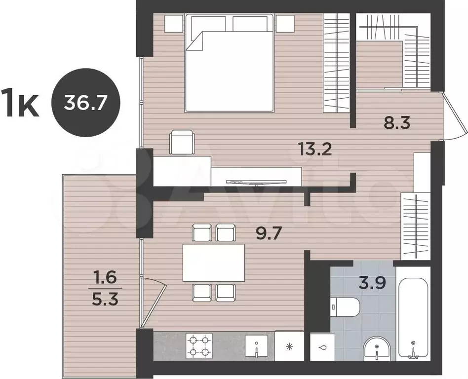 1-к. квартира, 36,7 м, 7/9 эт. - Фото 1