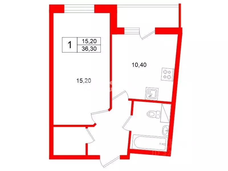 1-к кв. Санкт-Петербург пер. Ипподромный, 1к1 (36.3 м) - Фото 2