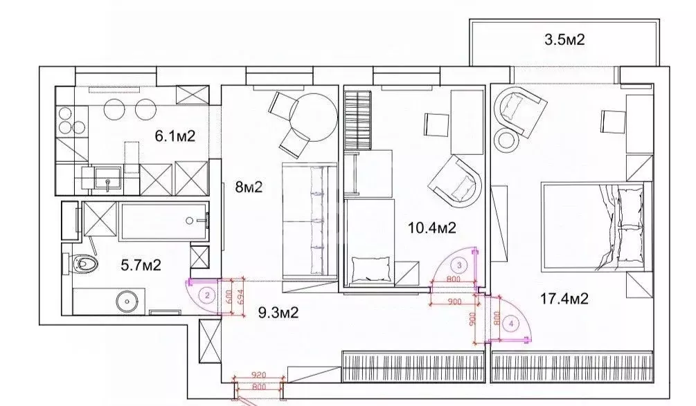 3-к кв. Москва ул. Багрицкого, 10К2 (58.4 м) - Фото 2