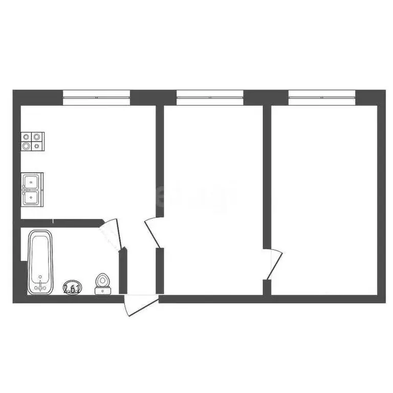 2-комнатная квартира: Вилино, улица Чапаева, 1 (44.3 м) - Фото 1