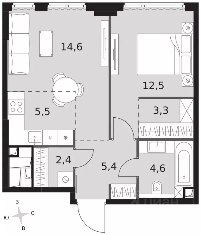 2-к кв. Москва Сидней Сити жилой комплекс, к6/3 (48.3 м) - Фото 1