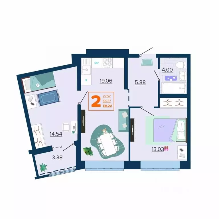 2-к кв. Брянская область, Брянск Московский мкр, Микрорайон Акватория ... - Фото 1