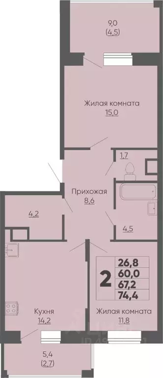 2-к кв. Чувашия, Чебоксары ул. Академика РАН Х.М. Миначева, 2 (74.4 м) - Фото 1