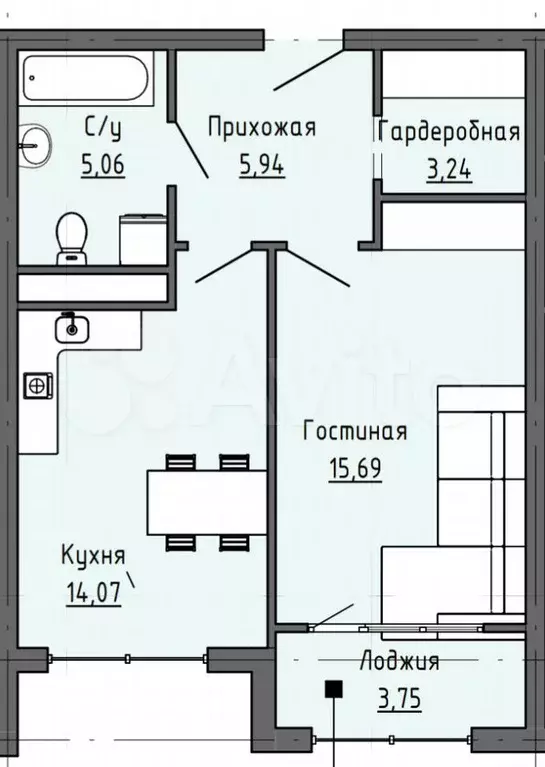 1-к. квартира, 47,8 м, 12/17 эт. - Фото 0