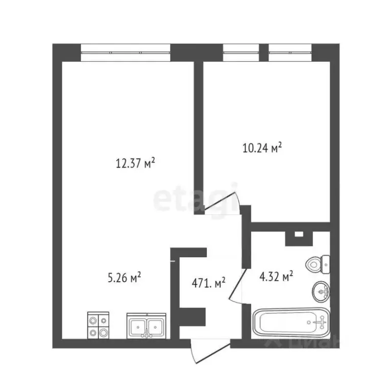1-к кв. Тюменская область, Тюмень Харьковская ул., 76 (28.3 м) - Фото 1