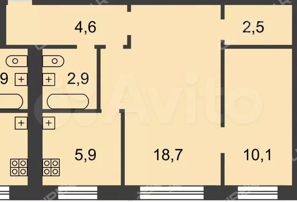 2-к. квартира, 44,9 м, 1/5 эт. - Фото 0