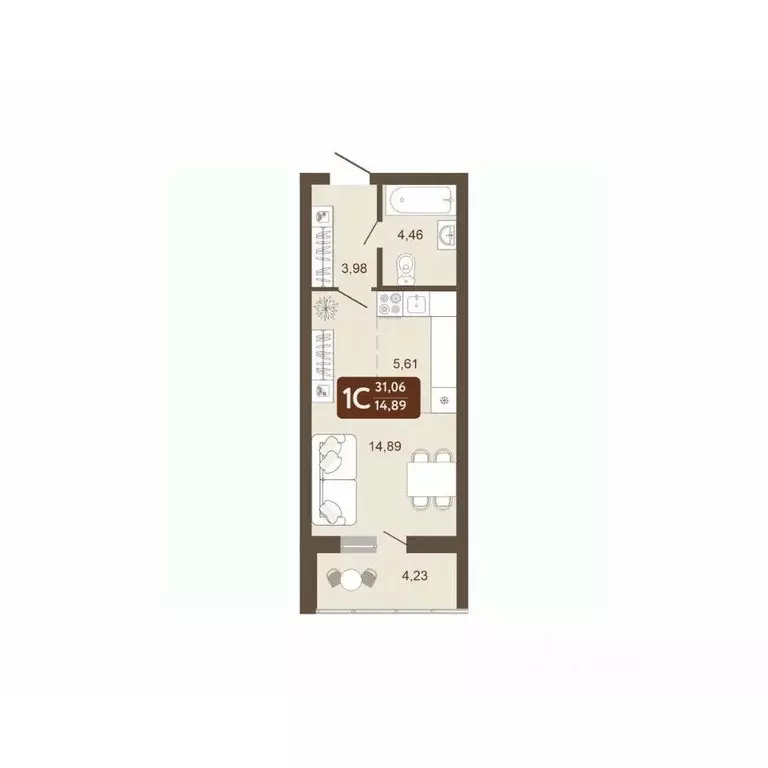 Студия Кемеровская область, Кемерово 58В мкр, 1 (31.06 м) - Фото 1