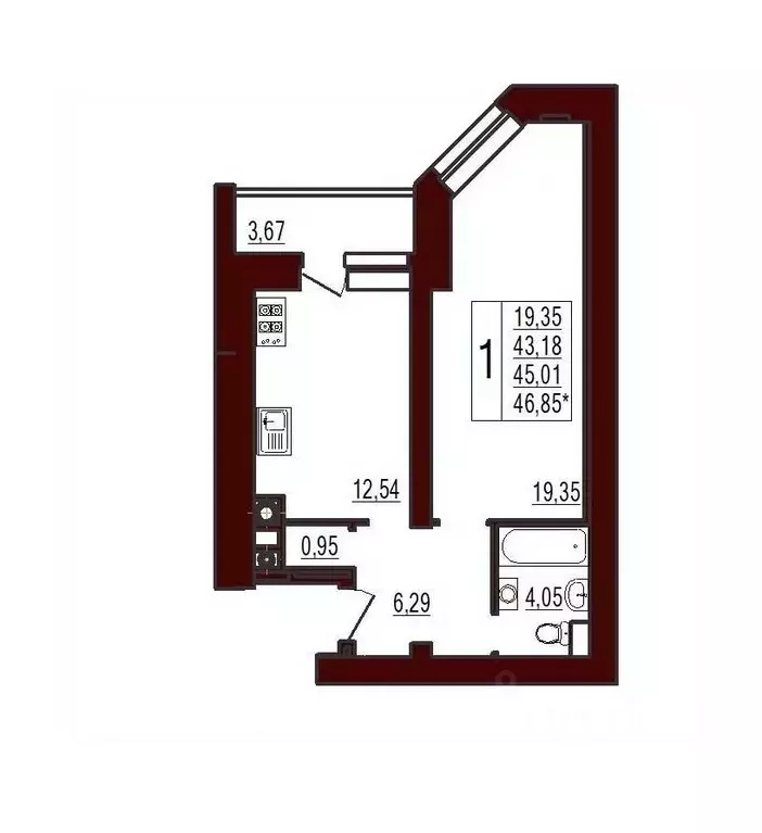 1-к кв. Смоленская область, Вязьма ул. Ленина, 71 (45.01 м) - Фото 1