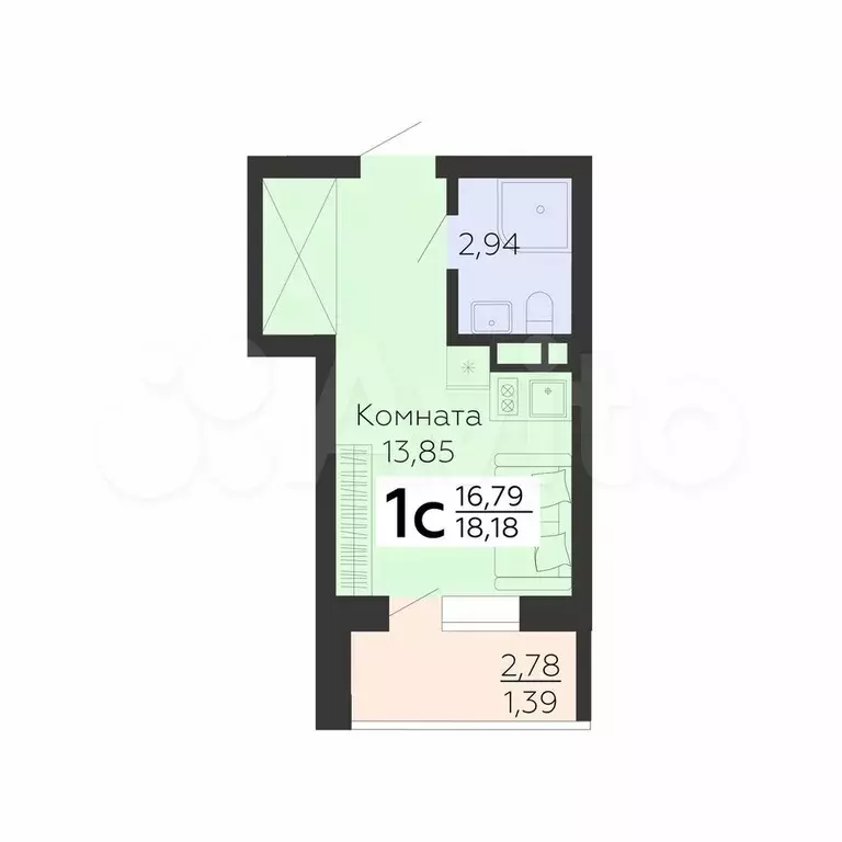 Квартира-студия, 18,2 м, 18/18 эт. - Фото 0