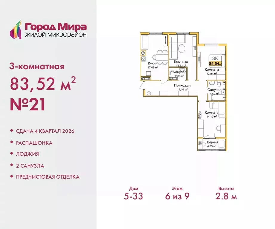 3-к кв. Крым, Симферополь ул. Батурина (83.52 м) - Фото 0
