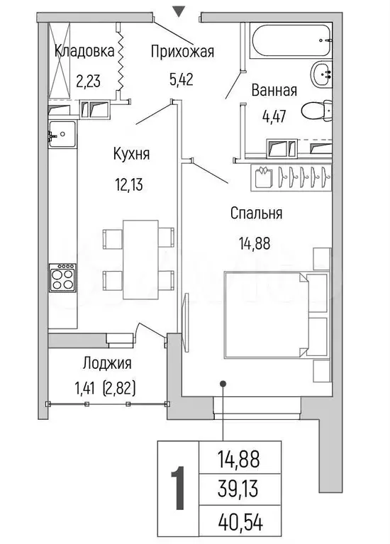 1-к. квартира, 40,5 м, 4/9 эт. - Фото 0