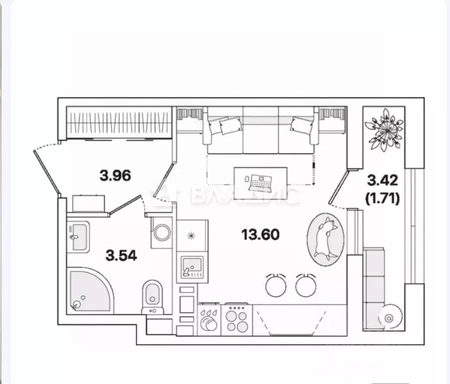 Студия Санкт-Петербург Пискаревский просп., 142к1 (22.81 м) - Фото 2