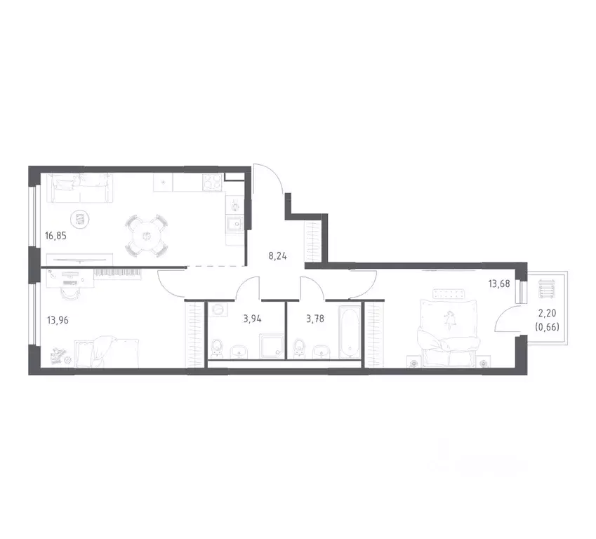 2-к кв. Ленинградская область, Всеволожский район, Свердловское ... - Фото 1