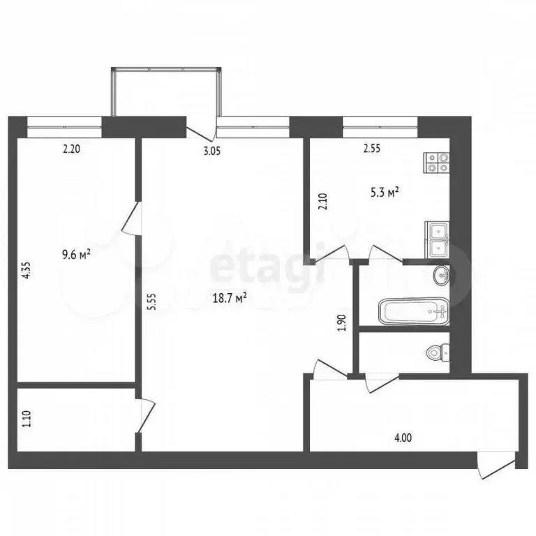 2-к. квартира, 44,1 м, 4/5 эт. - Фото 0