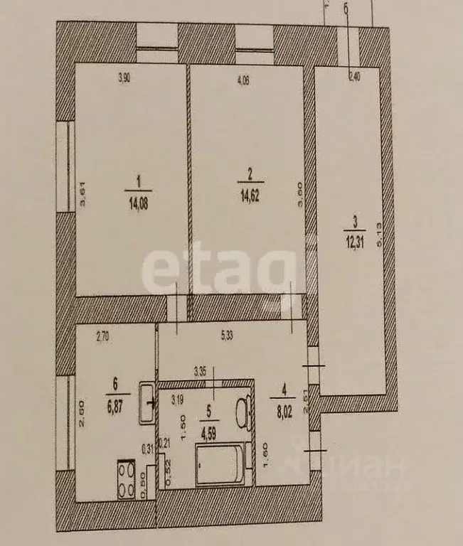 3-к кв. Ульяновская область, Ульяновск просп. Нариманова, 5 (60.5 м) - Фото 2