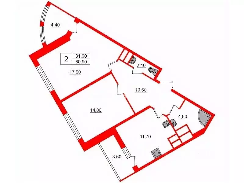 2-к кв. Санкт-Петербург ул. Оптиков, 45к2 (60.9 м) - Фото 1