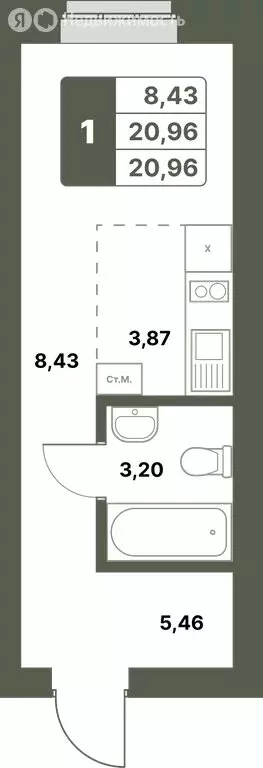 1-комнатная квартира: Уфимский район, село Миловка (20.96 м) - Фото 0