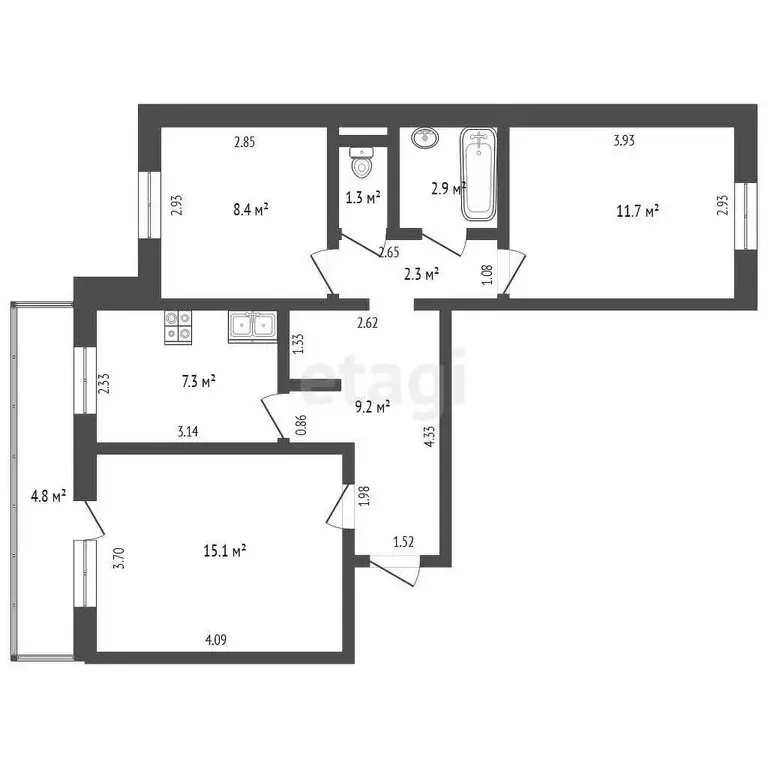 3-комнатная квартира: Ясногорский, Центральная улица, 21 (58.2 м) - Фото 0