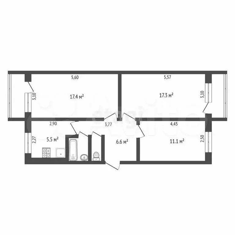 3-к. квартира, 61,2 м, 4/5 эт. - Фото 0