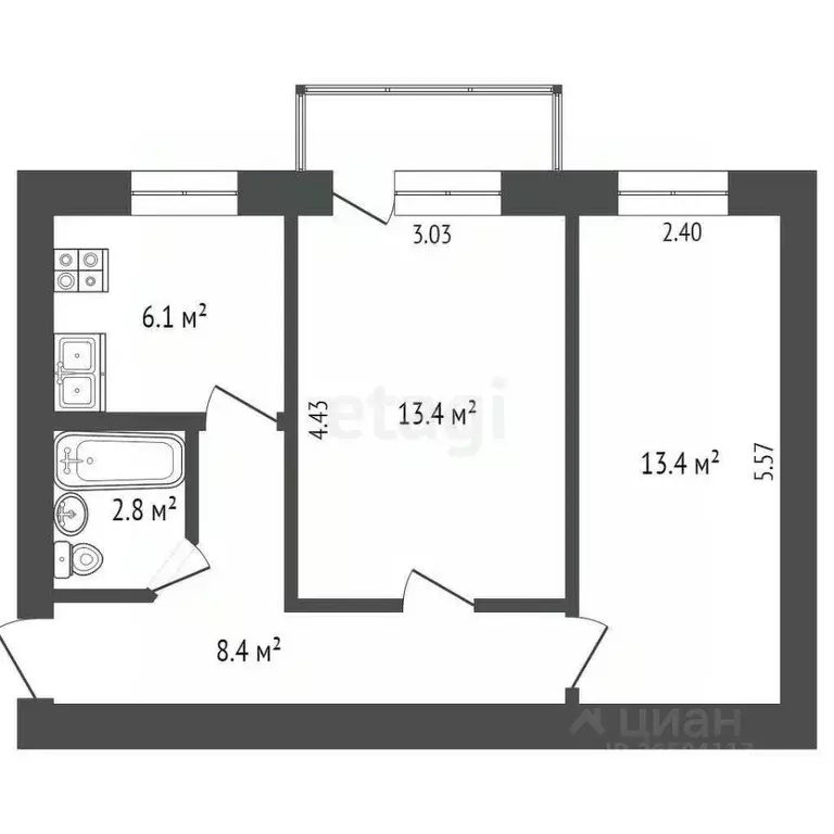 2-к кв. Севастополь ул. Яна Гамарника, 4 (44.1 м) - Фото 1