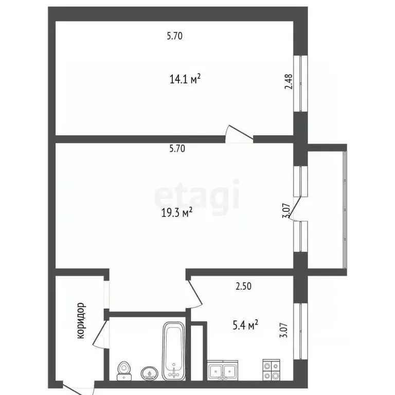 2-к кв. Томская область, Томск Железнодорожная ул., 11 (44.6 м) - Фото 1