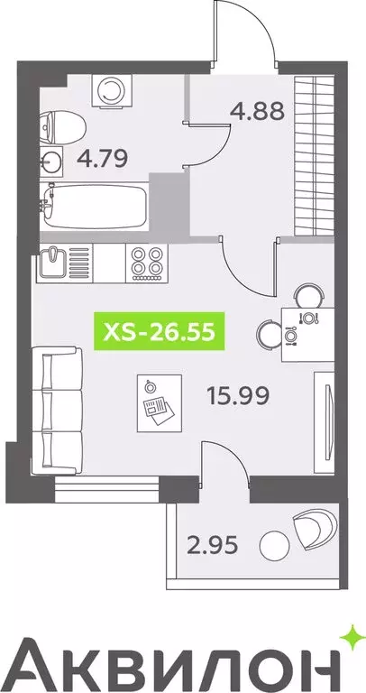 Квартира-студия: посёлок Шушары, Старорусский проспект, 13к1 (26.55 м) - Фото 0