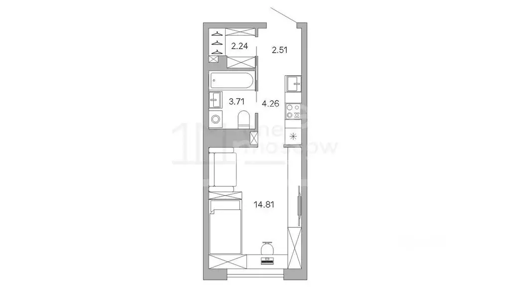 Студия Москва ул. Берзарина, 30Б (27.5 м) - Фото 1