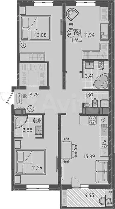 3-к. квартира, 73,7м, 9/9эт. - Фото 1