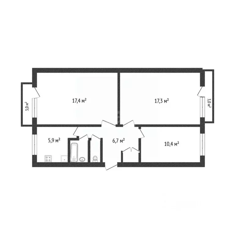 3-к кв. Башкортостан, Нефтекамск ул. Строителей, 61 (61.5 м) - Фото 2